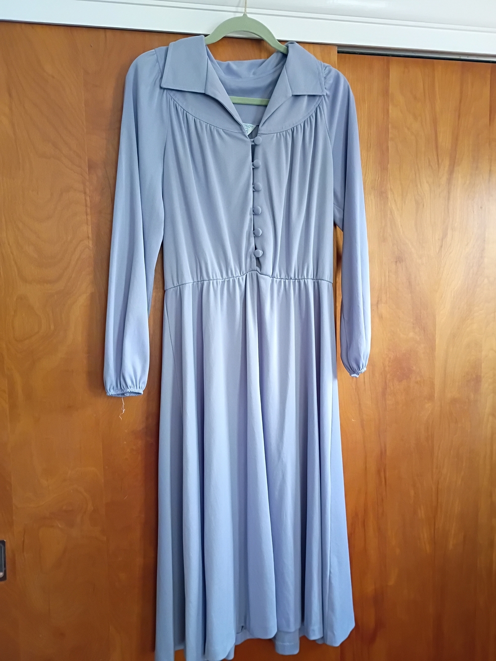 Sears Light Blue Long Sleeve Button-Front Midi Dress